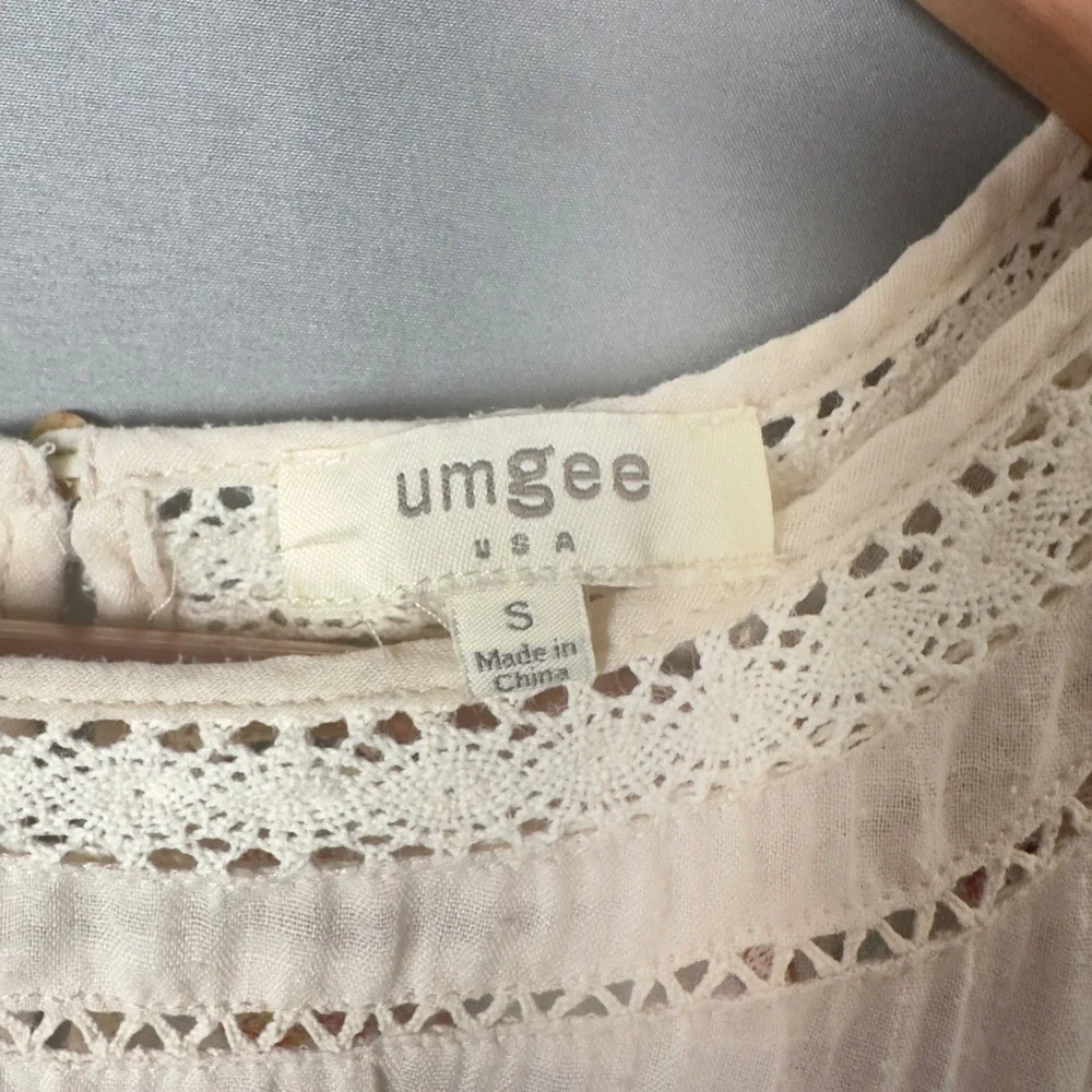 Umgee Ivory Embroidered Boho‎ Dress S Cottagecore Floral Lace Gauze